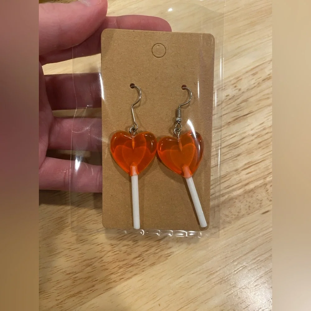 Candy Heart Lollipop Earrings - Picture 2 of 3